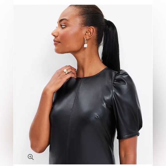 NWOT LOFT Short sleeve Black Leather Dress - Picture 2 of 7